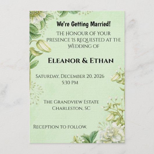 Vibrant Yellow Tulip & Ranunculus Formal Wedding I 招待状 (正面)