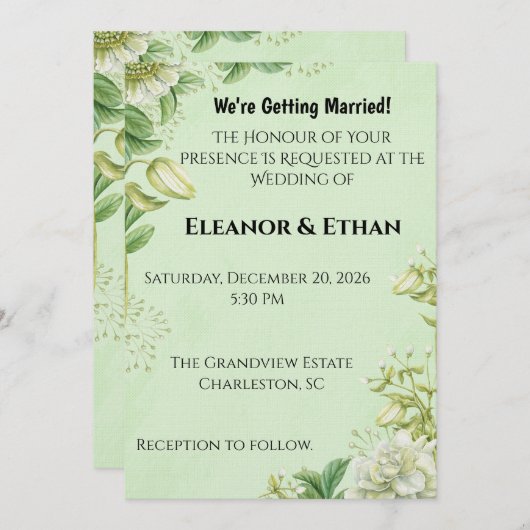 Vibrant Yellow Tulip & Ranunculus Formal Wedding I 招待状 (正面/裏面)