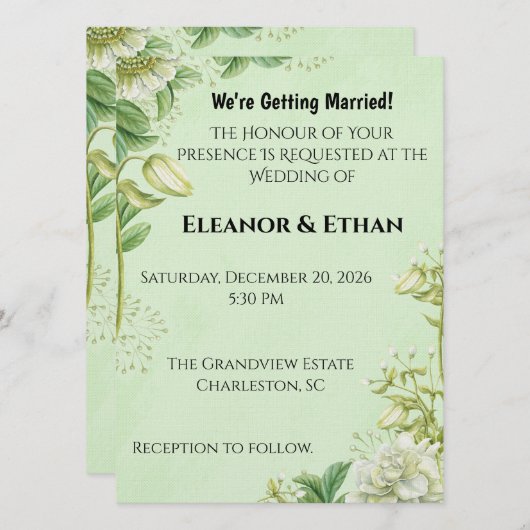 Vibrant Yellow Tulip & Ranunculus Formal Wedding I 招待状 (正面/裏面)