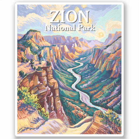 Vibrant Zion National Park Canyon River Hiking Art シール (正面)