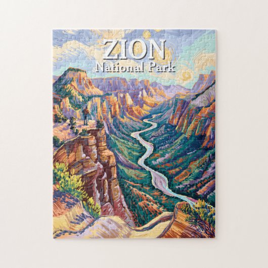 Vibrant Zion National Park Canyon River Hiking Art ジグソーパズル (縦)
