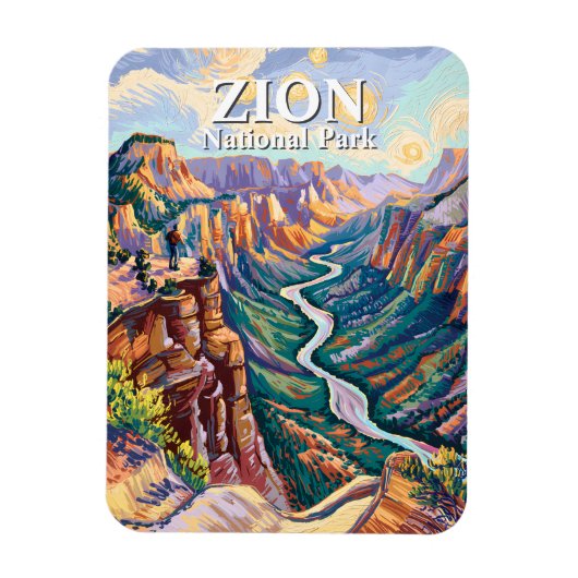 Vibrant Zion National Park Canyon River Hiking Art マグネット (縦)