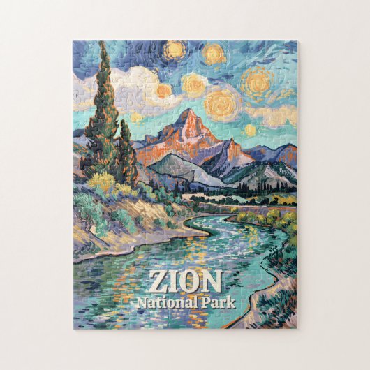 Vibrant Zion River Sunset Retro Van Gogh Watchman ジグソーパズル (縦)