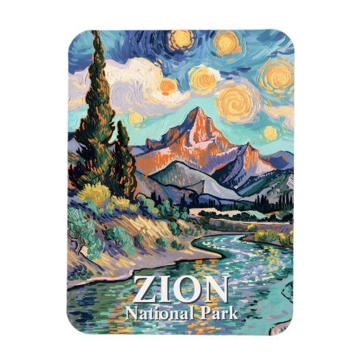 Vibrant Zion River Sunset Retro Van Gogh Watchman マグネット (縦)