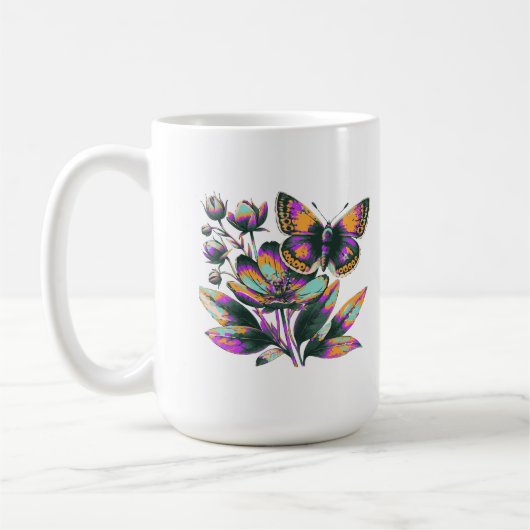 Vibrantes Schmetterlingsblumenmotiv コーヒーマグカップ (左)