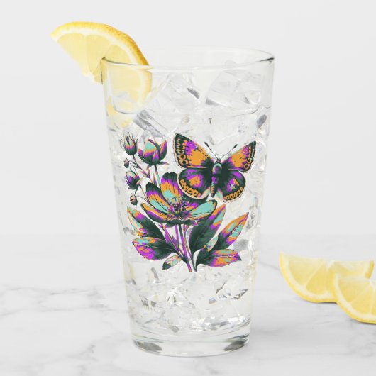 Vibrantes Schmetterlingsblumenmotiv タンブラーグラス (アイス正面)