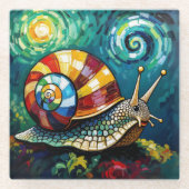 Vibrantly Colorful Impasto Whimsical Snail ガラスコースター (正面)