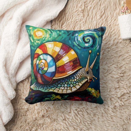 Vibrantly Colorful Impasto Whimsical Snail クッション (ブランケット)