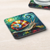 Vibrantly Colorful Impasto Whimsical Snail コースター (左側)