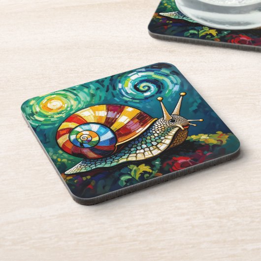 Vibrantly Colorful Impasto Whimsical Snail コースター (左側)