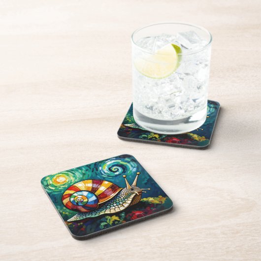 Vibrantly Colorful Impasto Whimsical Snail コースター (右側)