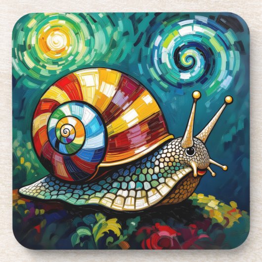 Vibrantly Colorful Impasto Whimsical Snail コースター (正面)