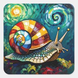 Vibrantly Colorful Impasto Whimsical Snail スクエアシール
