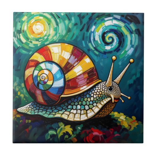 Vibrantly Colorful Impasto Whimsical Snail タイル (正面)