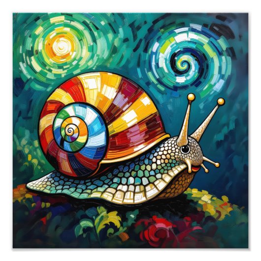 Vibrantly Colorful Impasto Whimsical Snail フォトプリント (正面)