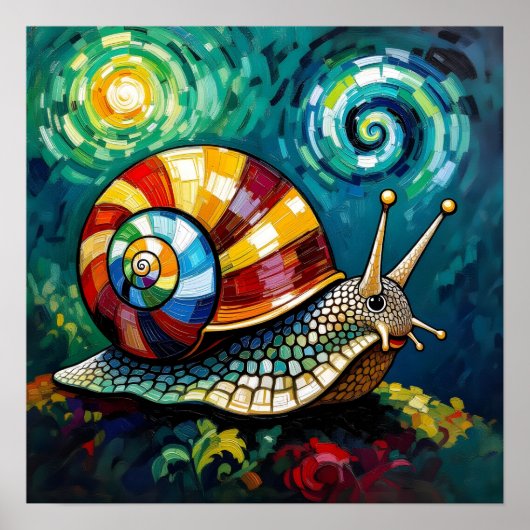 Vibrantly Colorful Impasto Whimsical Snail ポスター (正面)