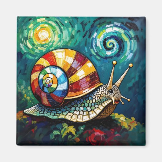 Vibrantly Colorful Impasto Whimsical Snail マグネット (正面)