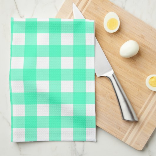 Vichy Bleu Turquoise キッチンタオル (四つ折り)