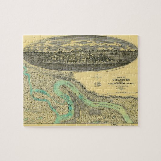 Vicksburgミシシッピー1863年の内戦時代の地図 ジグソーパズル (横)
