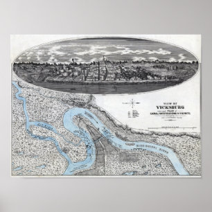 Vicksburg -内戦のパノラマ式の地図2の包囲 ポスター