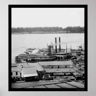 Vicksburg、MSの沖積堤および蒸気船1864年 ポスター