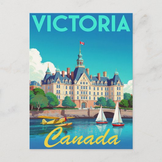 Victoria Canada Harbor Vintage Art ポストカード (正面)