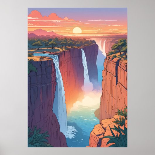 Victoria Falls Sunset Travel Art ポスター (正面)