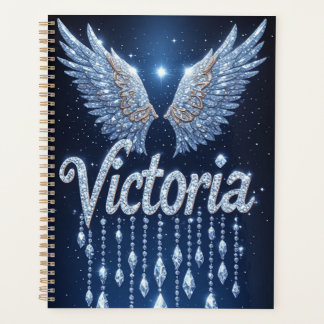Victoria Name Art with Sparkling Diamond Wings プランナー手帳