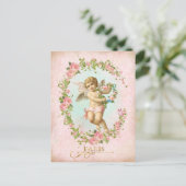 Victorian Angel Pink Rose Frame Postcard ポストカード (スタンド正面)