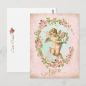 Victorian Angel Pink Rose Frame Postcard ポストカード (正面/裏面)