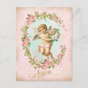 Victorian Angel Pink Rose Frame Postcard ポストカード