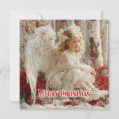 Victorian angel red poinsettias elegant holiday シーズンカード (正面)