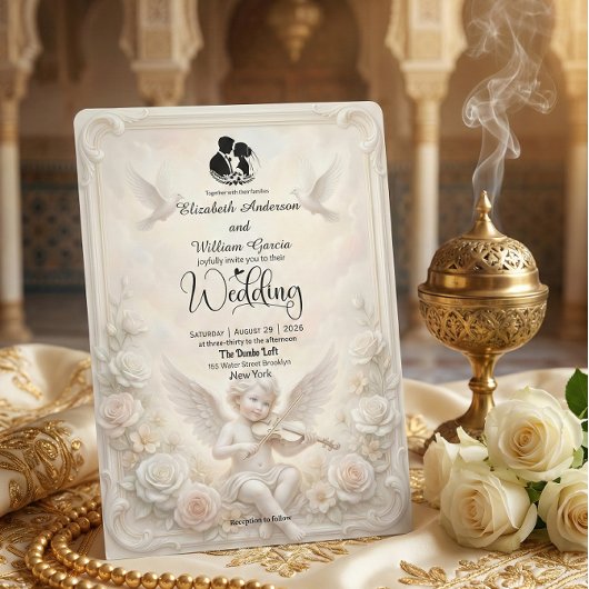 Victorian Angelic Cherub & Ethereal Doves Wedding 招待状