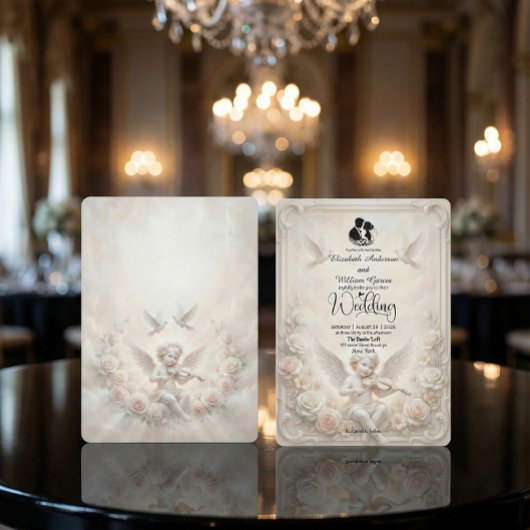 Victorian Angelic Cherub & Ethereal Doves Wedding 招待状