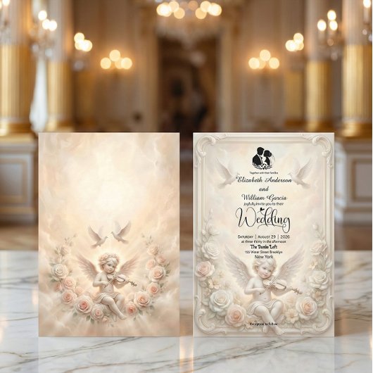 Victorian Angelic Cherub & Ethereal Doves Wedding 招待状