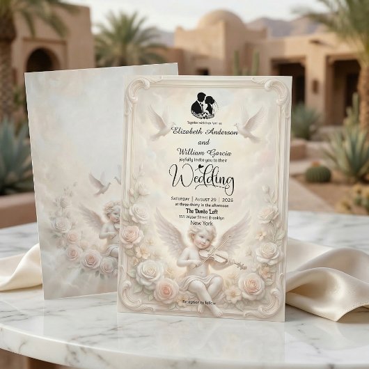 Victorian Angelic Cherub & Ethereal Doves Wedding 招待状