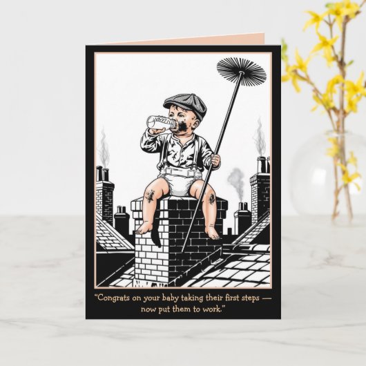 Victorian Baby Chimney Sweep. Funny baby card カード (黄色い花)