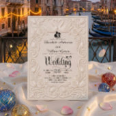 Victorian Baroque Filigree Swan Heart Wedding  招待状