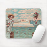 Victorian Beach Love Dressy Ocean Wedding Couple マウスパッド<br><div class="desc">Love at the Beach! This vintage image is based on an antique postcard with a man and and a woman reaching out their arms to touch hands</div>