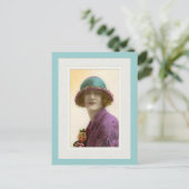 Victorian beauty in hat purple teal dress ポストカード (スタンド正面)