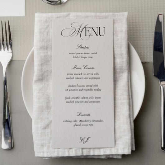 Victorian Black and Ivory Wedding Menu Card 招待状