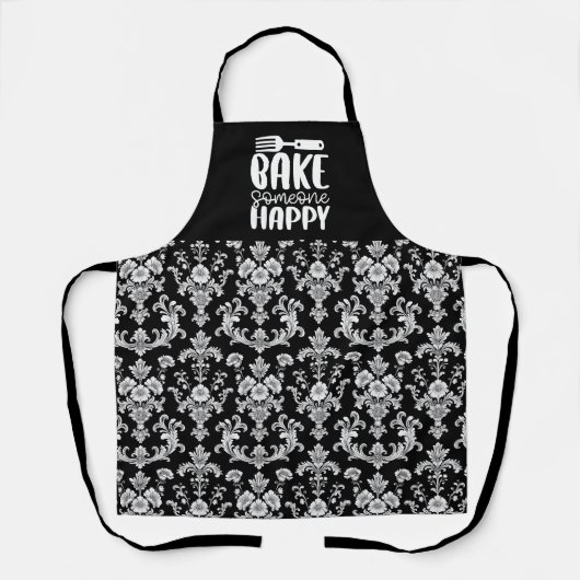 Victorian Black and White Damask Pattern エプロン (正面)