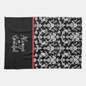 Victorian Black and White Damask Pattern キッチンタオル (横)