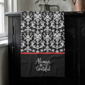 Victorian Black and White Damask Pattern キッチンタオル