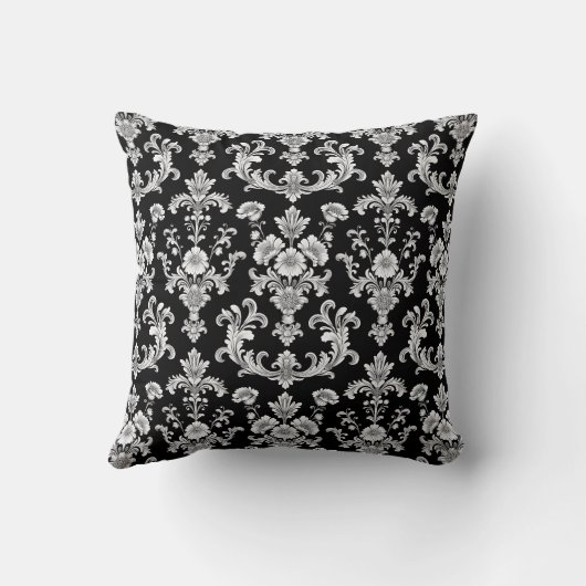 Victorian Black and White Damask Pattern クッション (裏面)
