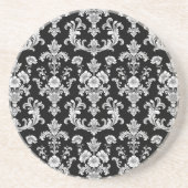 Victorian Black and White Damask Pattern コースター (正面)