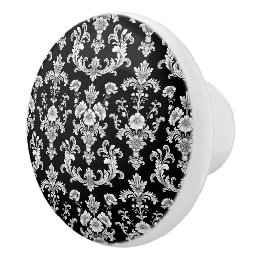 Victorian Black and White Damask Pattern セラミックノブ (右)