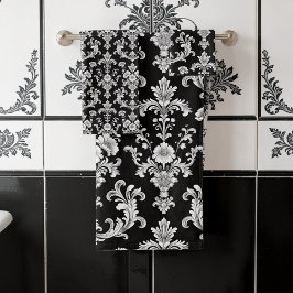 Victorian Black and White Damask Pattern バスタオルセット