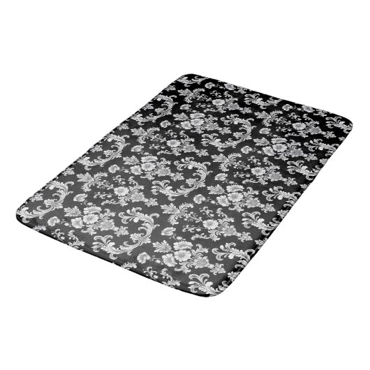 Victorian Black and White Damask Pattern バスマット (アングル)