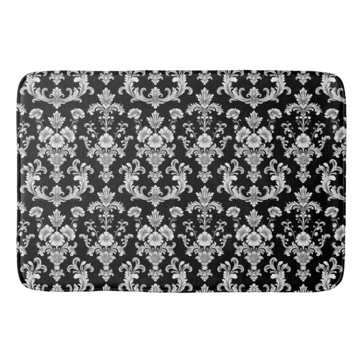 Victorian Black and White Damask Pattern バスマット (正面)